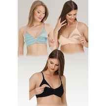 Parlingerie 3lü Emzirme Sütyeni Siyah-ten-mint Çizgili