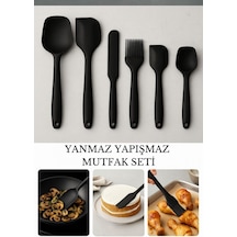 Ferman's Home 6'li Takım Yanmaz Yapışmaz Mutfak Pasta Silikon Yumurta Fırçası Kaşık Bıçak Spatula Seti Siyah Genel