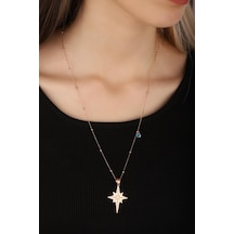 Nazar Boncuklu Plaka Kuzey Yıldızı Gümüş Kolye Rose Gold