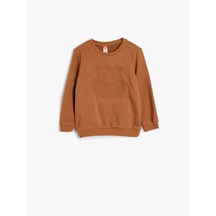 Koton Sweatshirt Kaplan Kabartma Baskılı Bisiklet Yaka Uzun Kollu Kahverengi 5wmb10188tk Kahve
