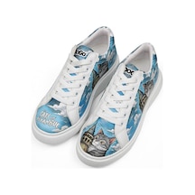 Kadın Vegan Deri Beyaz Sneakers - Galata Cat Tasarım Çok Renkli