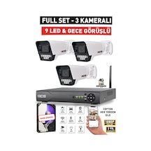 3 Kameralı 9 Led Gece Görüşlü Fullhd Güvenlik Kamerası Seti - Cepten İzle - Hard Disksiz