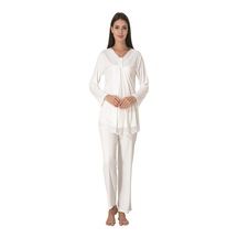 Effortt Dvina Lohusa Hamile Dantelli Yakalı Pijama Takımı - Ekru Ekru