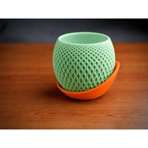 3d Baskı Küre Saksı - Kafes Dokulu İki Parçalı Dekoratif Saksı - Mint-turuncu