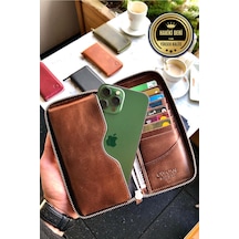 Leo Antik Kahve Unisex Hakiki Deri Telefon Bölmeli Cüzdan Kahverengi