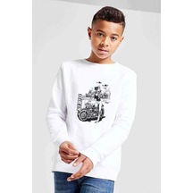 Tshirthane Racer Motor Motorsiklet Baskılı Unisex Çocuk Beyaz Sweatshirt Beyaz