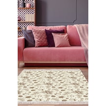 Alanur Home Kaymaz Dijital Mutfak & Salon Halı Yıldız Deri Saçaklı Vintage Al5012 Bej