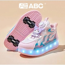 Kız Çocuk Spor Ayakkabı Şarj Edilebilir Farklı Modlarda Led Işıklı Kapanabilir Tekerlekli Çok Renkli