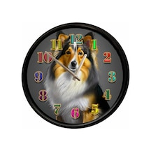 Collie Köpek Tasarımlı Dekoratif Duvar Saati 28 Cm Sessiz Mekanizma Çok Renkli