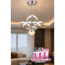 Çizgili Kasa Leydi Power Led Avize Krom Modern Dekoratif Halka Tasarımlı Salon Ve Yemek Odası Aydınlatma