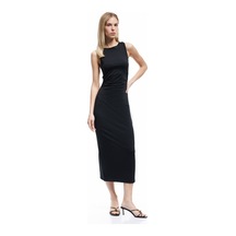 Koton Slim Fit Kolsuz Bisiklet Yaka Drapeli Sırt Detaylı Midi Elbise Siyah 5sak80419ek Siyah