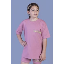Toontoy Kids Toontoy Kız Çocuk Baskılı Taş İşlemeli Şortlu Takım Gül Kurusu