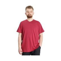 Mode Xl Büyük Beden T-Shirt V Yaka Likralı 20150 Bordo 001