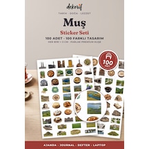 Muş Sticker Seti 100 Adet - Murat Köprüsü Laleler Yöresel Yemekler Gerçekçi Ajanda Journal Çıkartma Çok Renkli