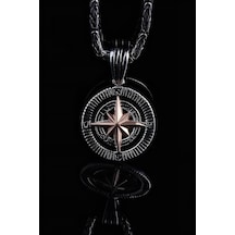 Omar Silver Erkek Kral Zincirli Pusula Model Gümüş Kolye