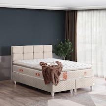 Gümüş Çift Kişilik Baza Başlık Real Pedli Yatak Seti Krem 160 x 200