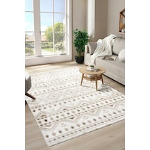 Raschel Carpet Premium Etnik Bej Yıkanabilir Leke Tutmaz Modern Kaymaz Taban Halı Çok Renkli