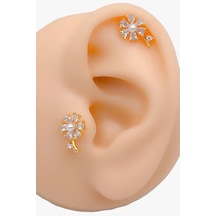 Taşlı İncili Çiçek Figürlü Kıkırdak Helix Tragus Piercing 1adet çok renkli 60039326