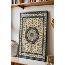 Premium Osmanlı Lacivert Madalyon Motifli Çerçeveli Tablo - Lüks Ramazan Serisi Klasik Duvar Dekoru Siyah