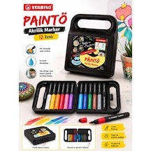 Stabilo 791/12 Paınto 12 Renk Akrilik Marker Seti Su Bazlı Çok Yüzeyli Boya Kalemi Çantalı Çok Renkli