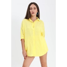 Pamuk Keten Şort Gömlek Kadın İkili Takım - Sarı
