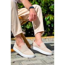 Bej Triko Yüksek Taban Bağcıksız Günlük Erkek Ayakkabısı Bej