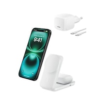 Ultracharge Magsafe Uyumlu 2 Si 1 Arada Qi2 25w Kablosuz Şarj İstasyonu, İphone 17, Airpods, Pixelsnap, Dönüştürülebilir Masaüstü Standı, Usb-c Portlu, 45w Adaptör, Beyaz