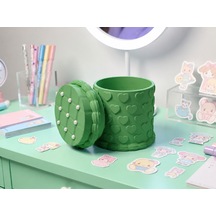 3d Baskı Kabartma Kalp Desenli Kapaklı Kalemlik - Masaüstü Organizer - Yeşil