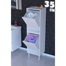Deniz 2 Katlı Kirli Sepeti, Çok Amaçlı Banyo Dolabı - 35 X 138 X 32,5 Cm 35 Cm
