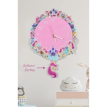 3 Boyutlu Unicorn Çocuk Odası Ahşap Duvar Saati Çok Renkli