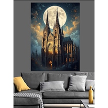 Ahşap Tablo Gece Işıkları Altında Tarihi Katedral