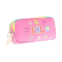 Kaukko Kids Pembe Çok Renkli, Lol Baskılı, Kız Çocuk Üç Gözlü Okul Kalem Çantası - L8237 Pembe - Çok Renkli