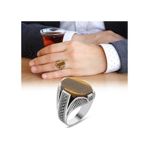 Kaplangözü Taşlı Örgü Tasarım 925 Ayar Gümüş Erkek Yüzük (393420419)