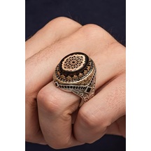 Oval Sıkma Kehribar Taşlı 925 Erkek Gümüş Yüzük Gümüş