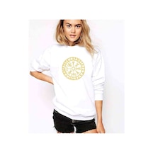 Viking Compass Logo Baskılı Beyaz Kadın Sweatshirt