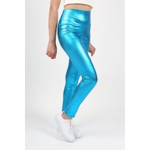Erdem Kıds Kız Çocuk Metalik Yüksek Bel Parlak Işıltılı Spor Yoga Koşu Fitness Egzersiz Taytı T.blue T.blue