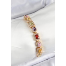 Pirinç Karışık Zirkon Taşlı Baget Model Gold Renk Vıp Seri Kadın Bileklik - Tj-bb7504 Gümüş