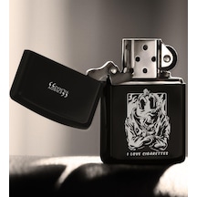 Bk Gift Kişiye Özel I Love Cigarettes Benzinli Siyah Metal Çakmak - 3