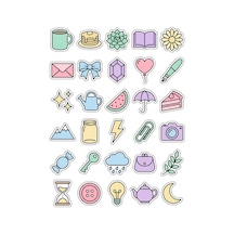30 Adet Sevimli Pastel Günlük Objeler Sticker Seti - Planner Ajanda Defter İçin Çok Renkli