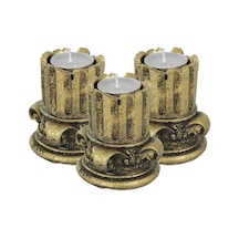 Eskitme Mumluk Şamdan 3 Adet Tealight Uyumlu Tarihi Sütun Model - Altın Eskitme