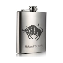 Kişiye Özel Boğa Temalı 9 Oz Çelik Cep Matarası 266 Ml İçecek Cep Matarası Metalik
