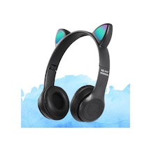 Kedi Kulağı Bluetooth Kablosuz Kulaklık Işıklı Rgb Çocuk Oyun Kulaklığı Radyolu Cocuk Kulaklık Siyah - 582811406