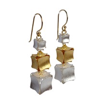 Gümüş Gold Üçlü Küp Tasarım El Yapımı Hand Made Kadın Küpe