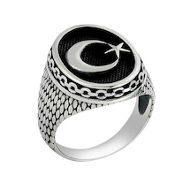 925 Ayar Gümüş Ay Yıldız Erkek Yüzük