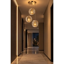 Modern Premium Gold Camlı 3 X E27 Duyulu Dekoratif Salon Mutfak Yemek Odası Avizesi 60w Beyaz