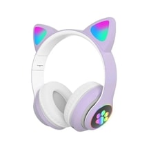 Kedi Kulaklı Bluetooth Kulaklık Led Işıklı Kablosuz Kulaklık Bluetooth 5.0 Tf Kart Destekli Şarjlı Mikrofonlu Güçlü Baslı Çocuk Ve Genç Kulaklığı Pembe Mor - 881988033 Mor - 881988033