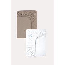 Kahve - Beyaz Renk %100 Pamuk Penye Bebek Çarşafı 60x120cm - Lastikli Bebek Çarşafı 2'li Kahve - Beyaz - 860728279
