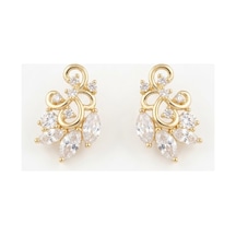 Xuping 14k Gold Rengi Kuyumcu İsçiligi Modern Tasarim Tas Detay Kararmaz Kadin Halka Küpe Ekru - 926433105 Ekru