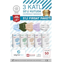 Meltblown Filtreli 3 Katlı 5 Farklı Renk Cerrahi Maske 50 Adet/ 5 Kutu