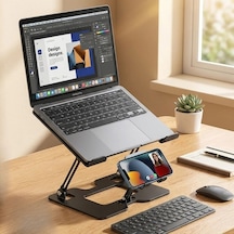 2 Si 1 Arada Laptop Ve Telefon Standı Katlanabilir Metal Ergonomik Yükseltici